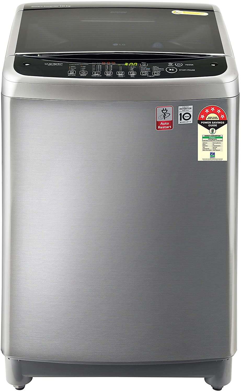 LG Top Load Automatic Washing Machine 10.0 Kg 5 Star Inverter T10SJSS1Z Free Silver | Jet Spray+, Punch+ 3, Turbodrum, Smart Diagnosis, Smart Closing Door